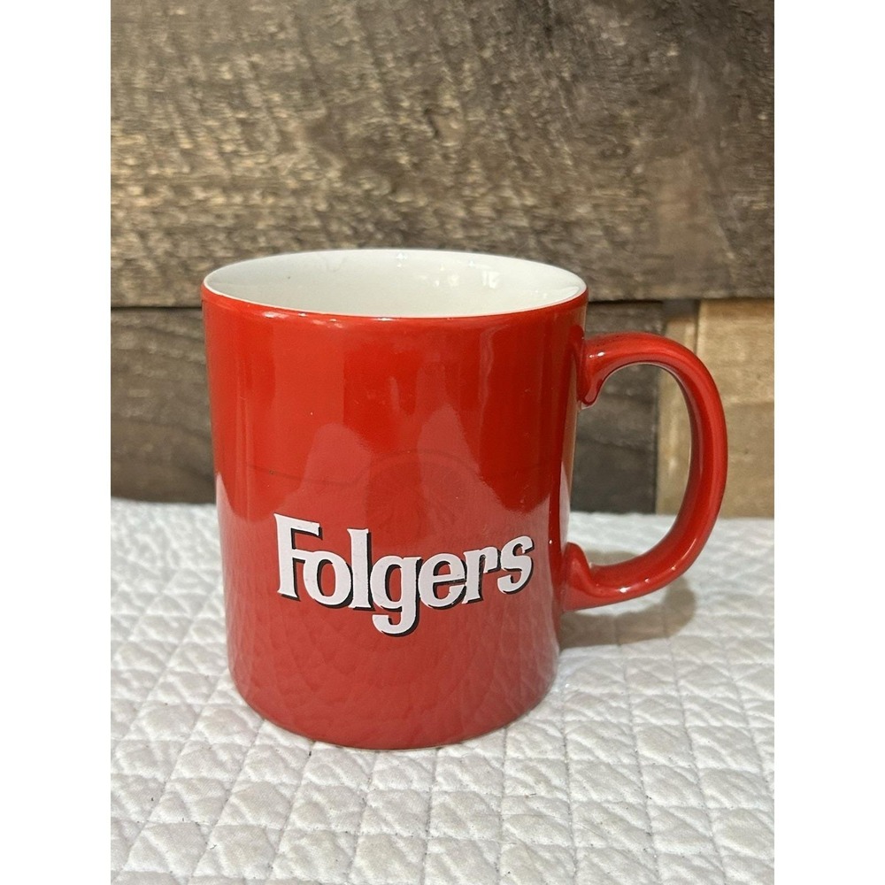 Vintage Folgers Office Coffee Mug‎ Cup Continental Carlisle Red Ceramic
